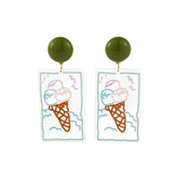 Green & Brown Transparent Ice Cream Cone Drop Earrings