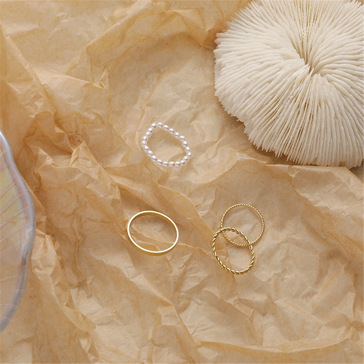 Pearl and 18K Gold-Plated Ring Set, jewelry gift sets for women, vintage-inspired design, styled look