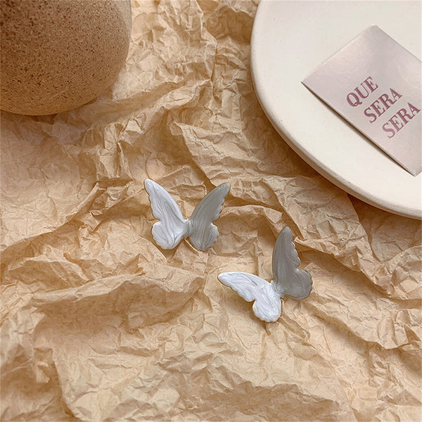 White & 18K Gold-Plated Butterfly Stud Earrings
