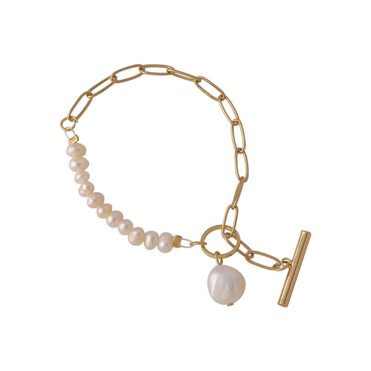 Pearl & 18K Gold-Plated Asymmetrical Chain Toggle Bracelet
