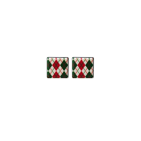 Red & Green Argyle Square Stud Earrings