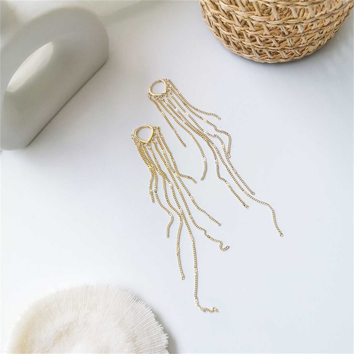 18K Gold-Plated Heart Tassel Huggie Earrings