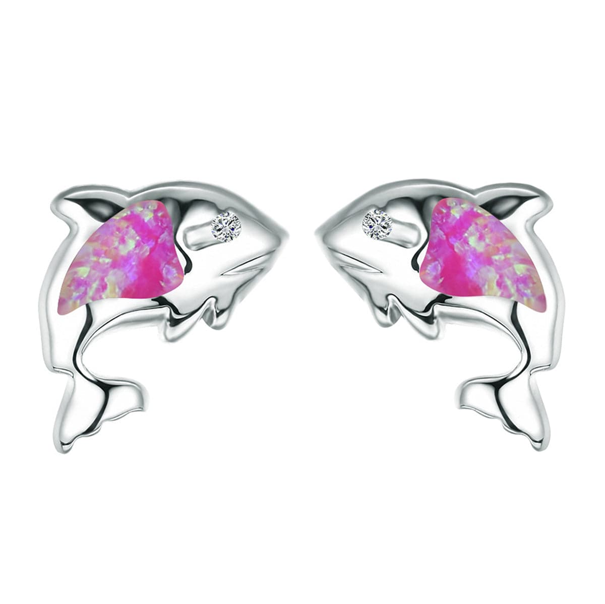 Rose Opal & Cubic Zirconia Dolphin Stud Earring