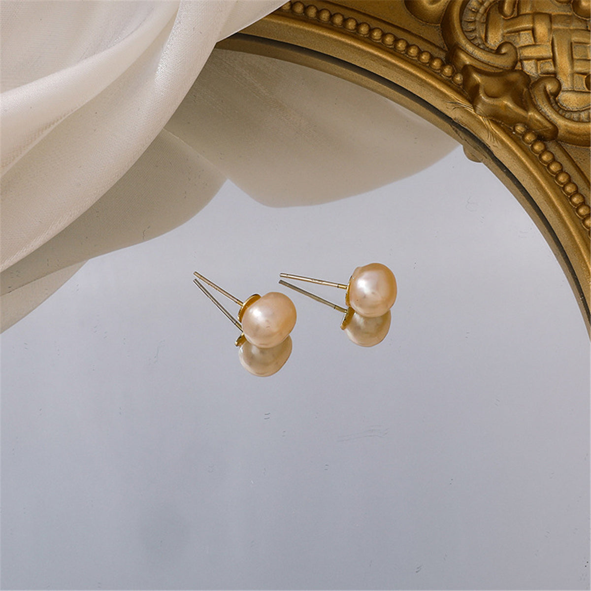 Pearl and 18K Gold-Plated Stud Earrings, gold stud earrings for women, vintage-inspired design, styled look