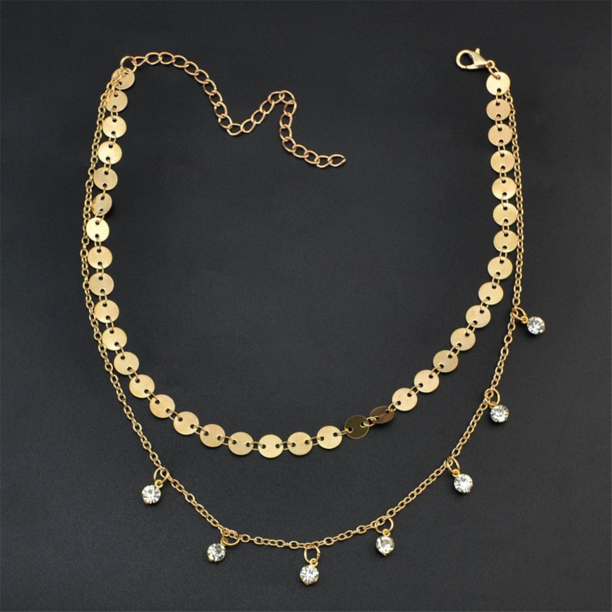 18k Gold-Plated & cubic zirconia Sequin Station Necklace - streetregion