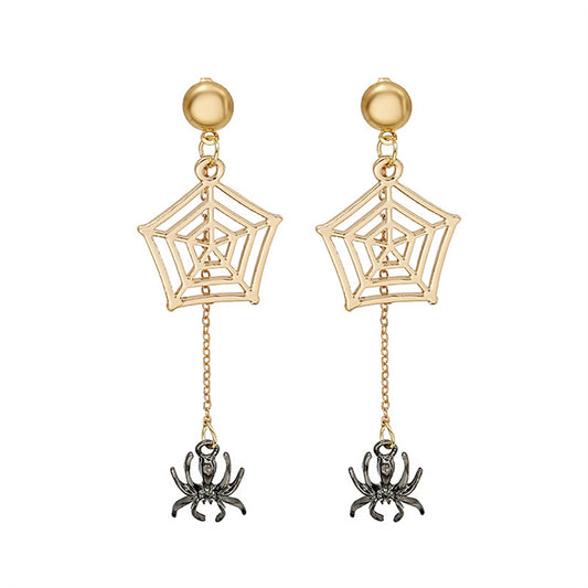 Two-Tone Spider and Web Drop Earrings, drop earrings for women, everyday style, front view
