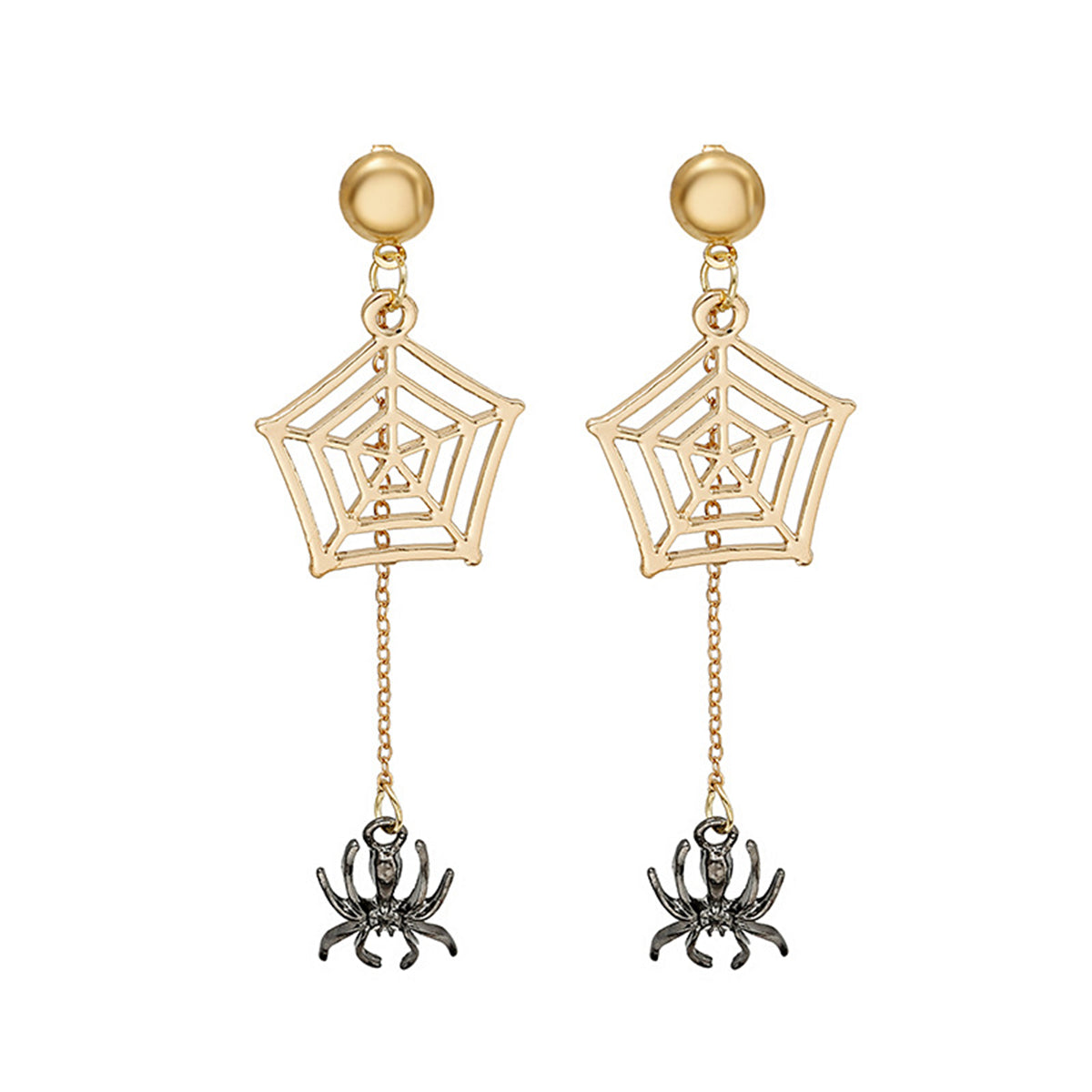Two-Tone Spider & Web Drop Earrings