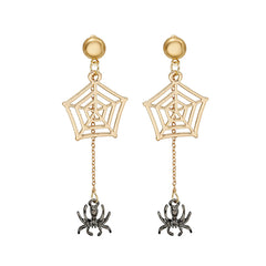 Two-Tone Spider & Web Drop Earrings