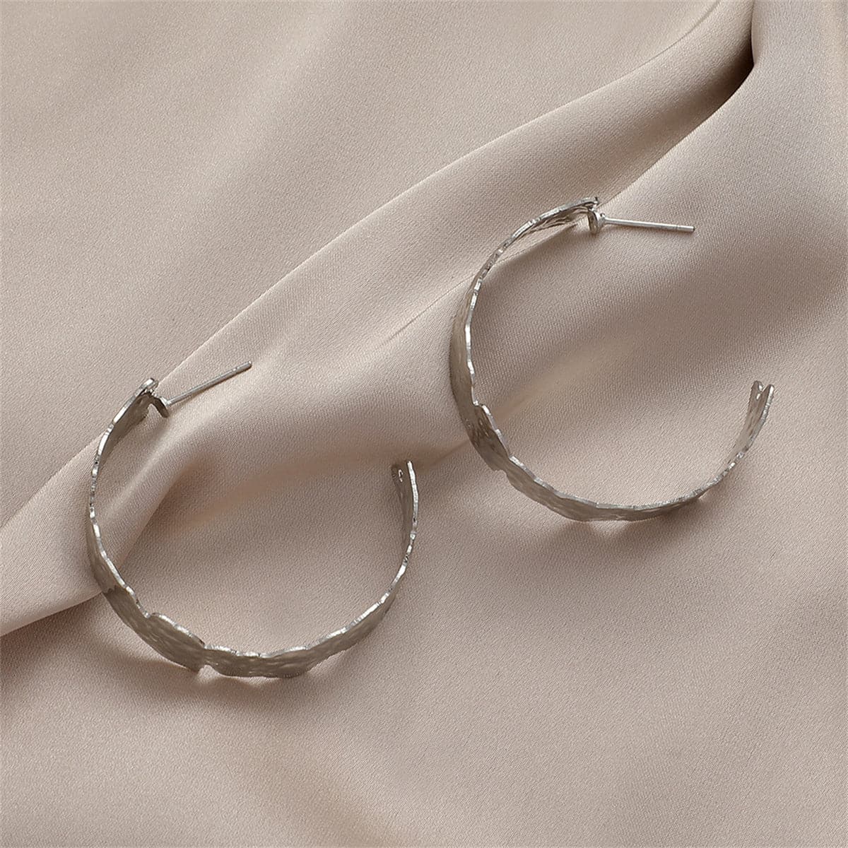 Silver-Plated Hammered Hoop Earrings, vintage-inspired design, lifestyle look
