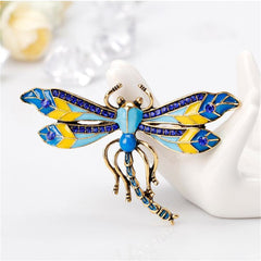 Blue Cubic Zirconia & Enamel 18K Gold-Plated Dragonfly Brooch