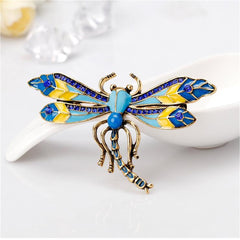 Blue Cubic Zirconia & Enamel 18K Gold-Plated Dragonfly Brooch