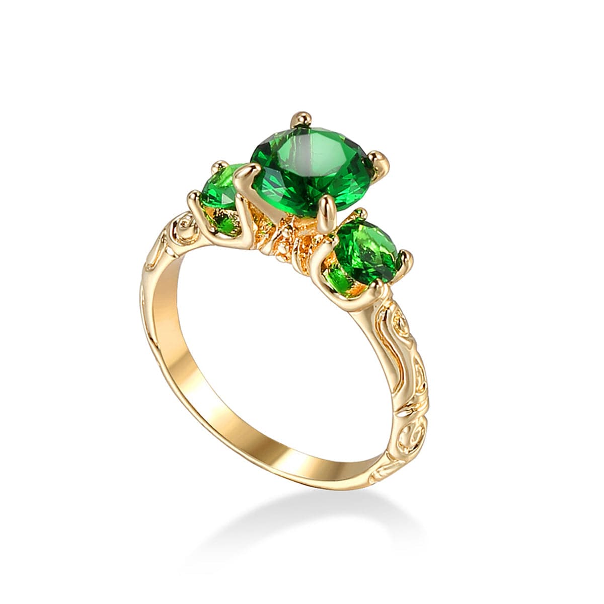 Green Crystal and 18K Gold-Plated Ring, gold statement rings for women, elegant gift for her, front view