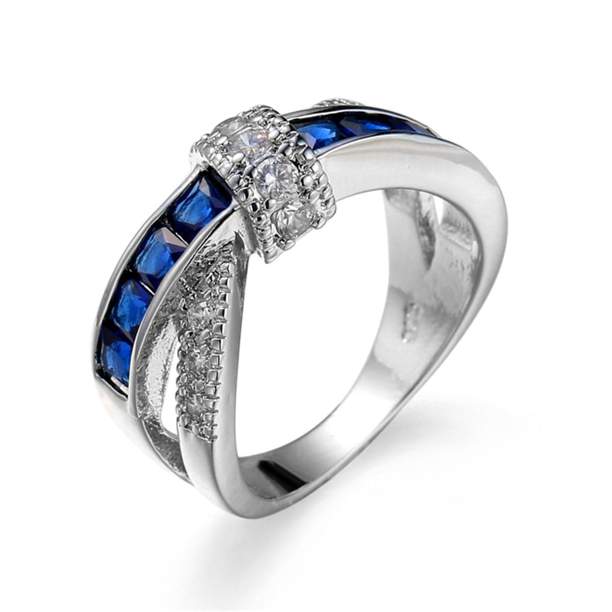 Navy Crystal and Cubic Zirconia Overlapping Ring, statement rings for women, everyday style, side view
