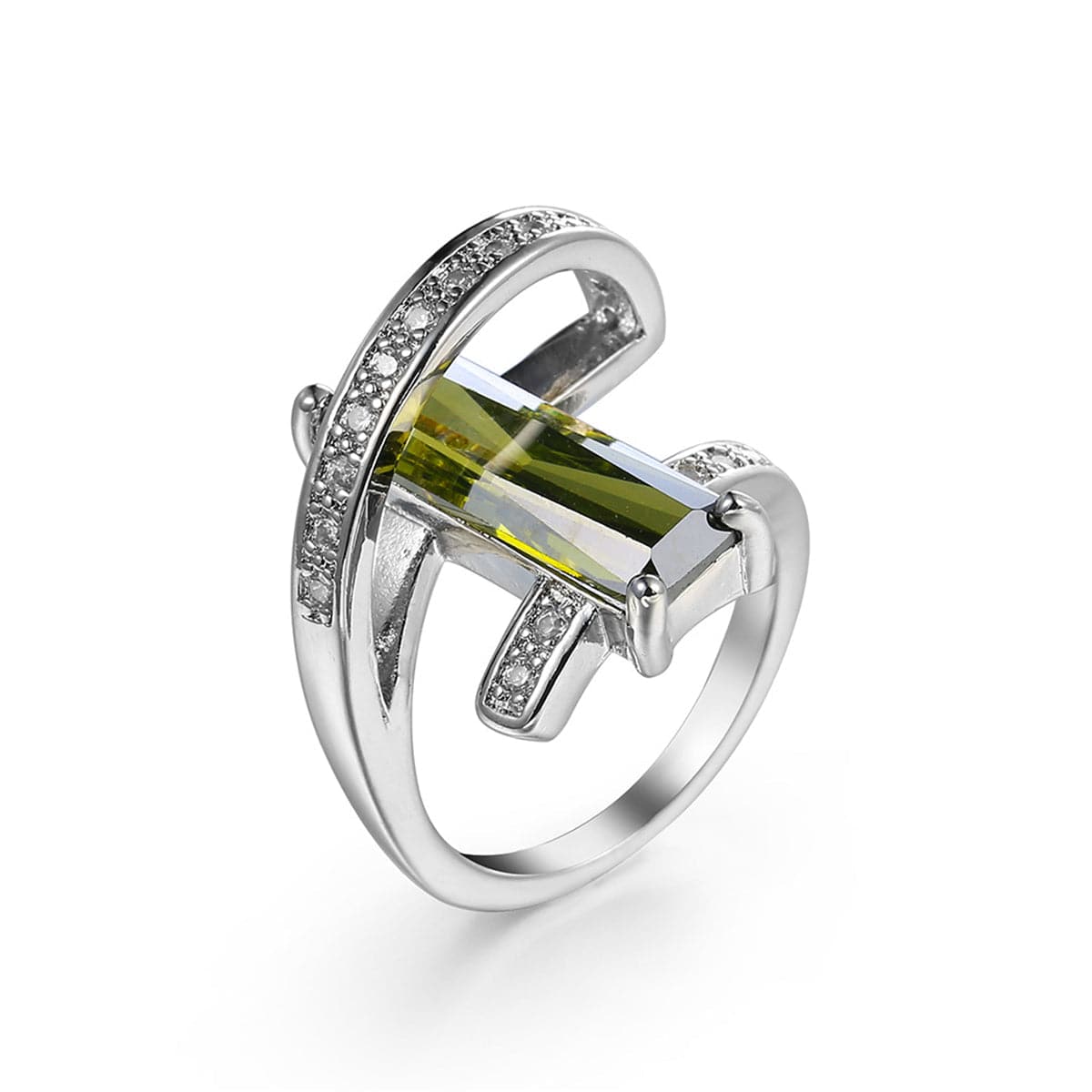 Olive Cubic Zirconia & Crystal Geometric Ring