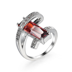 Red Crystal & Cubic Zirconia Bypass Ring