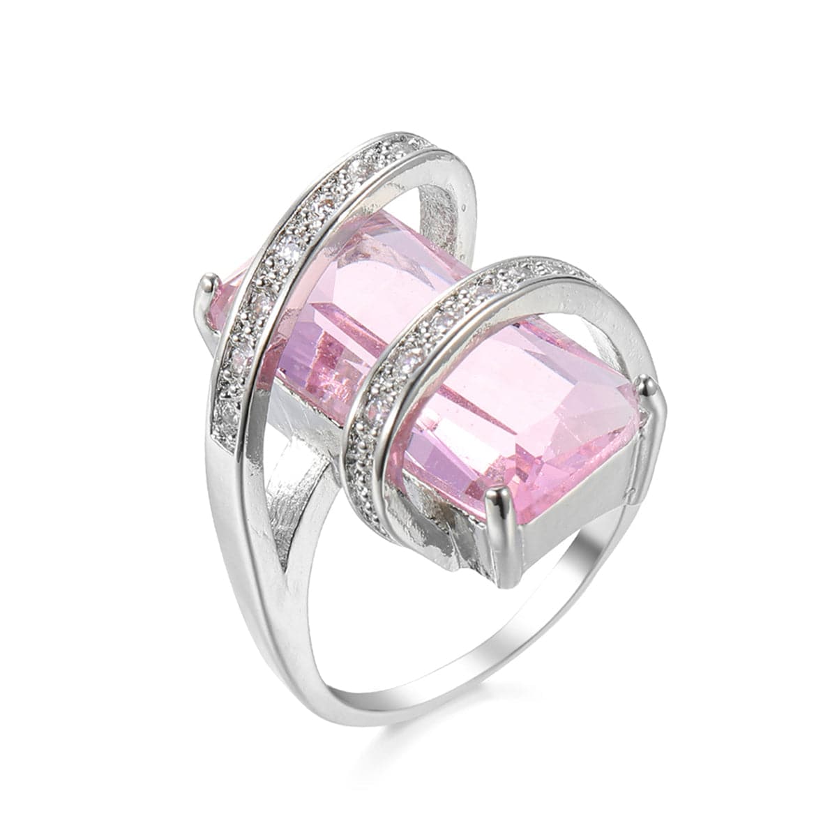 Pink Crystal and Cubic Zirconia Geometric Ring, statement rings for women, vintage-inspired design, side view