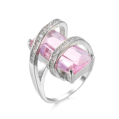 Pink Crystal and Cubic Zirconia Geometric Ring, statement rings for women, vintage-inspired design, side view