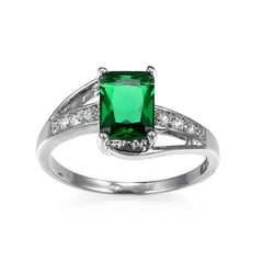 Green Crystal & Cubic Zirconia Rectangle-Cut Ring