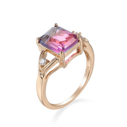 Rose Crystal and Cubic Zirconia Cushion Openwork Ring, statement rings for women, vintage-inspired design, side view