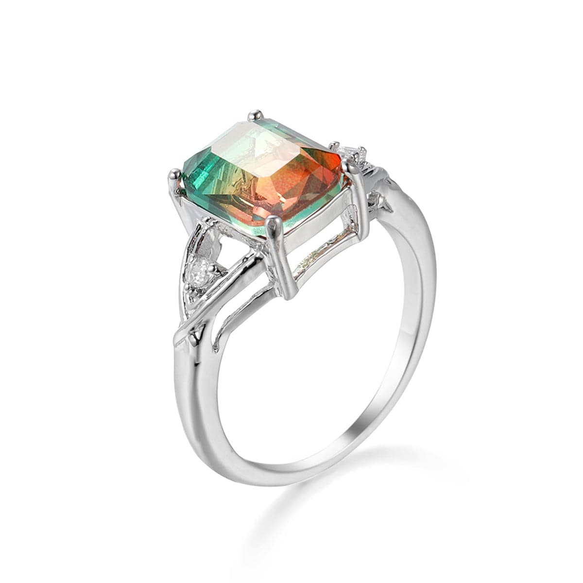 Green Crystal and Cubic Zirconia Cushion Openwork Ring, statement rings for women, vintage-inspired design, side view