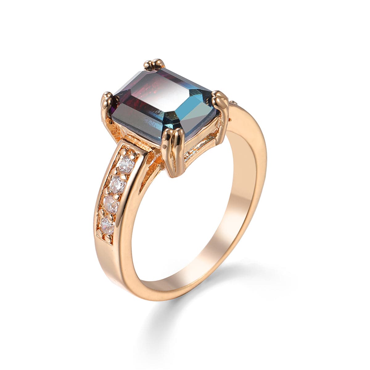Purple Crystal and Cubic Zirconia Rectangle Double-Prong Ring, statement rings for women, dainty minimalist design, side view
