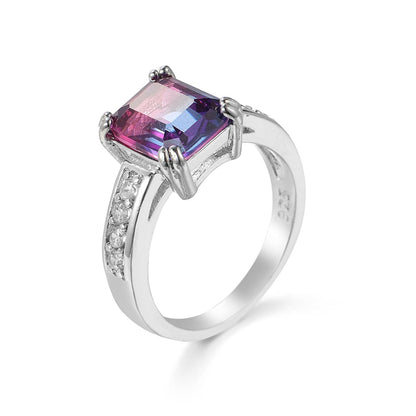 Rose Crystal and Cubic Zirconia Rectangle Double-Prong Ring, statement rings for women, botanical inspired, side view
