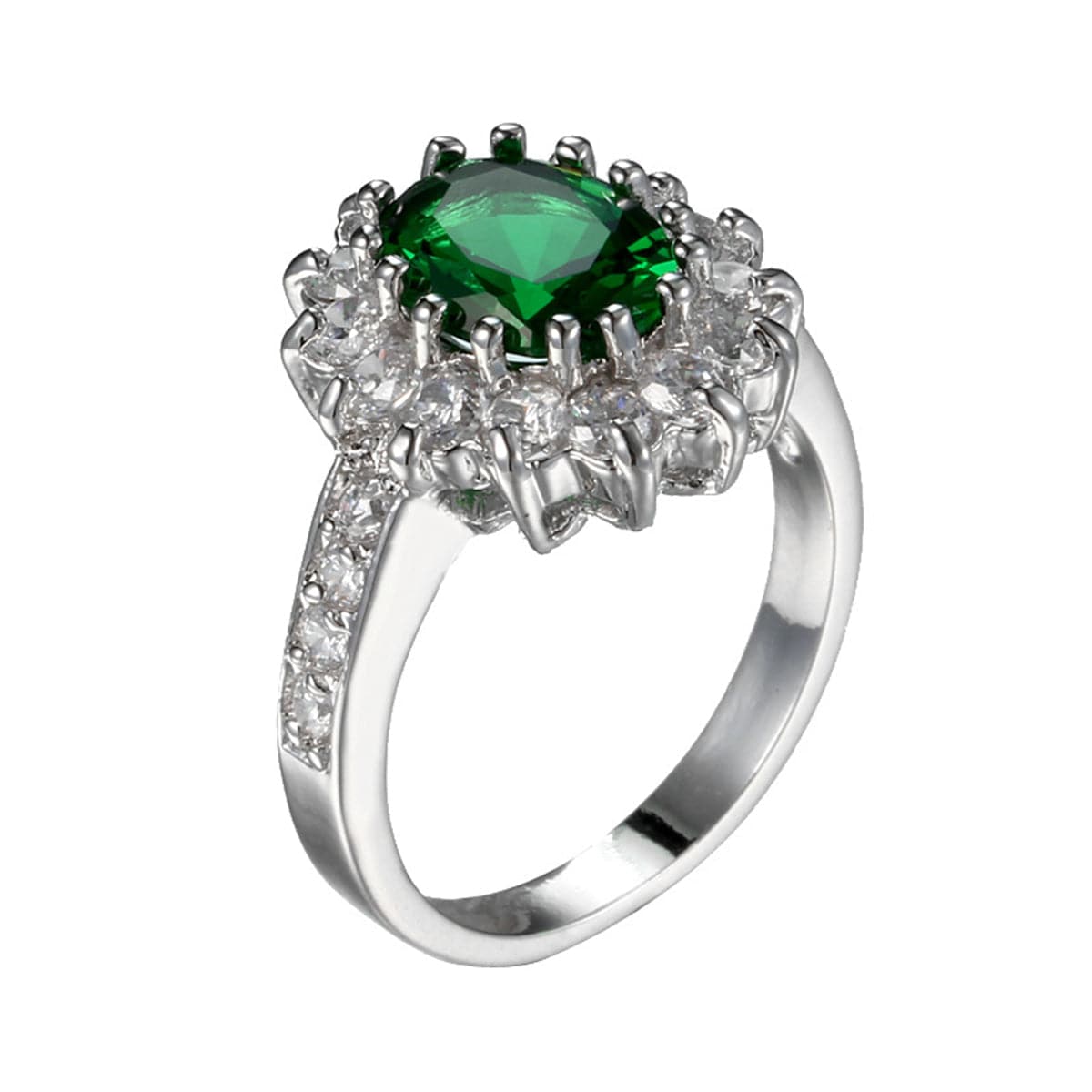 Green Crystal & Cubic Zirconia Oval Floral Ring