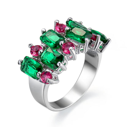 Green and Rose Pink Cubic Zirconia and Crystal Cluster Ring, statement rings for women, vintage-inspired design, side view