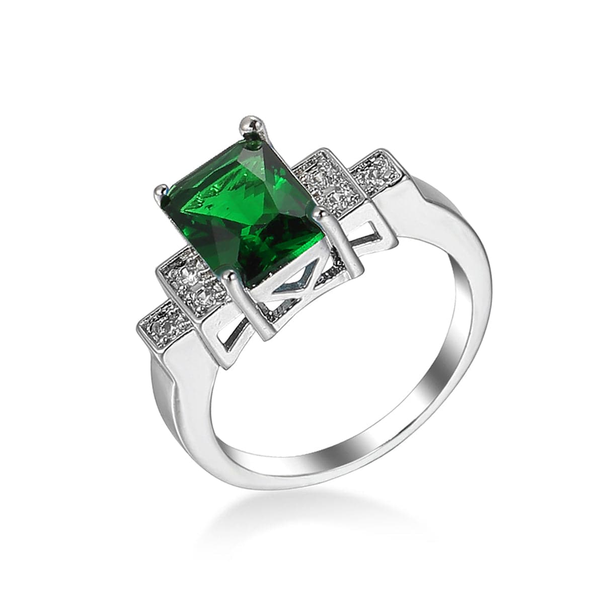 Emerald Cubic Zirconia & Crystal Ring