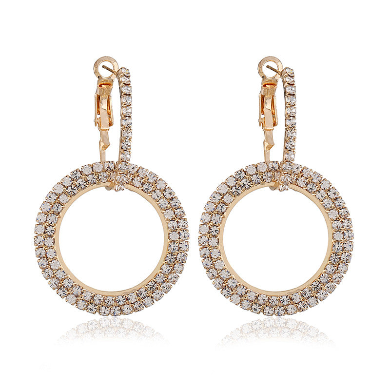 Cubic Zirconia and 18K Gold-Plated Interlock Circle Drop Earrings, gold huggie earrings, botanical inspired, side view