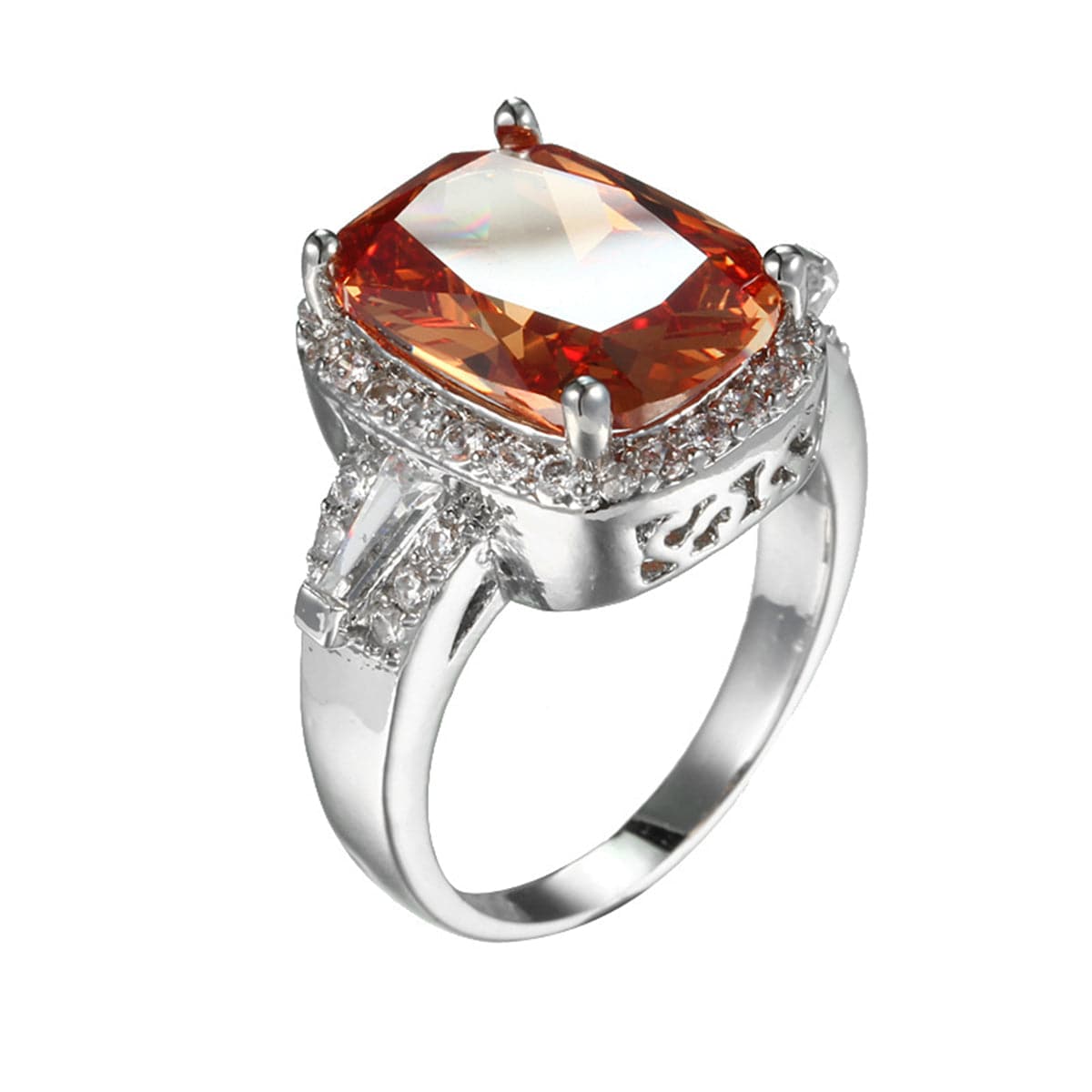 Champagne Crystal and Cubic Zirconia Halo Oval-Cut Ring, statement rings for women, botanical inspired, detail close-up