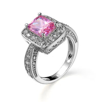 Pink Cubic Zirconia & Crystal Halo Radient-Cut Ring