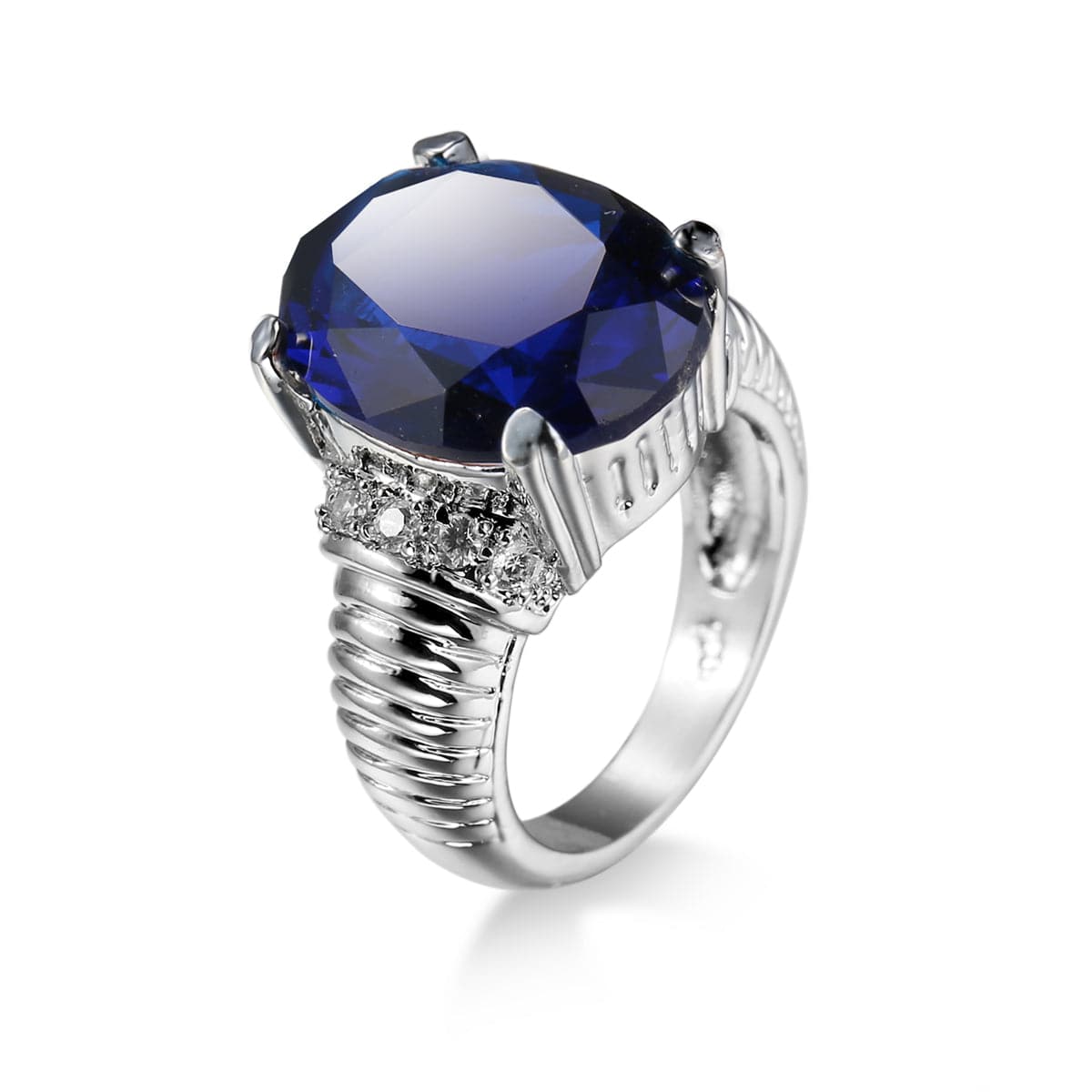 Navy Crystal & Silver-Plated Round Ring
