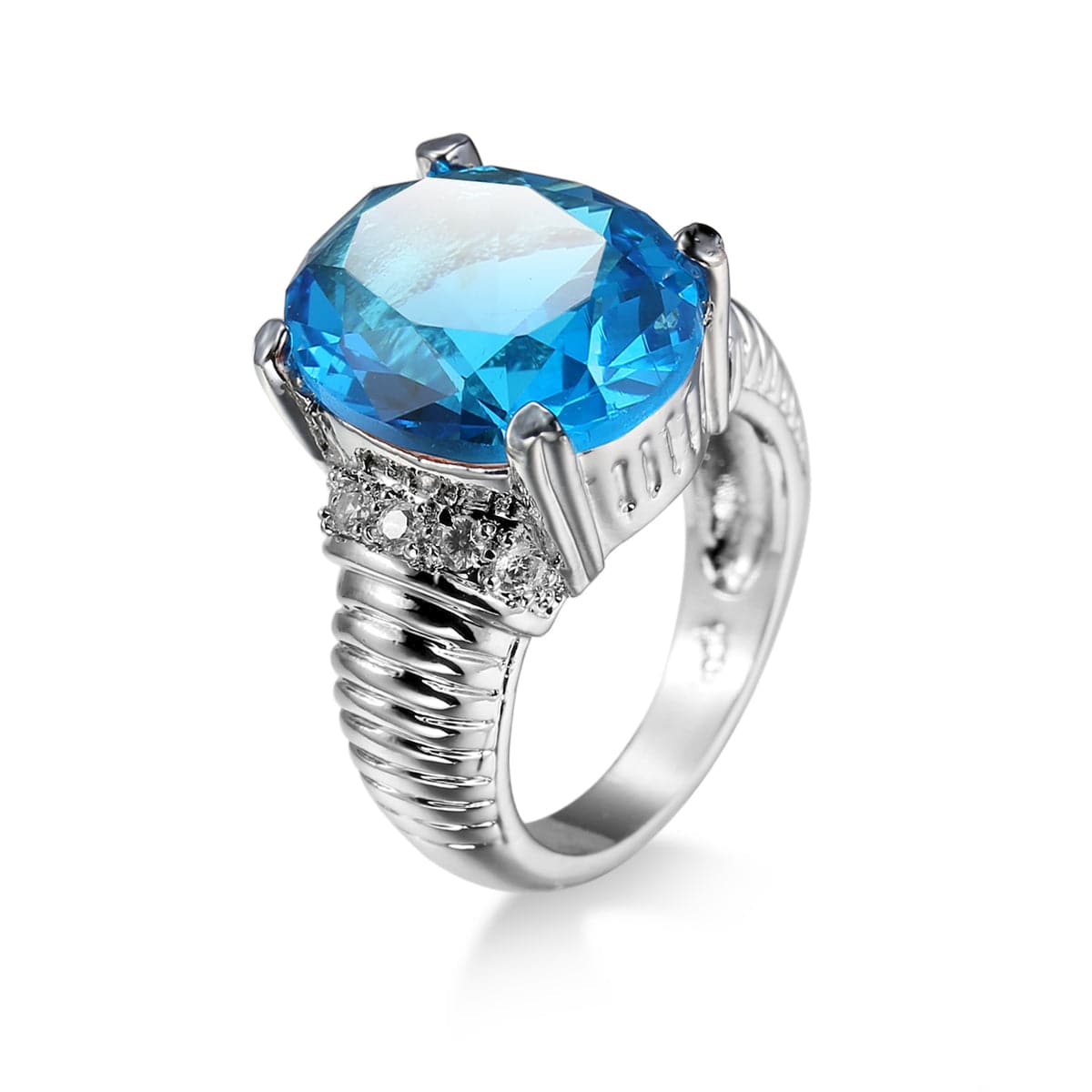 Sea Blue Cubic Zirconia & Crystal Textured Oval Ring