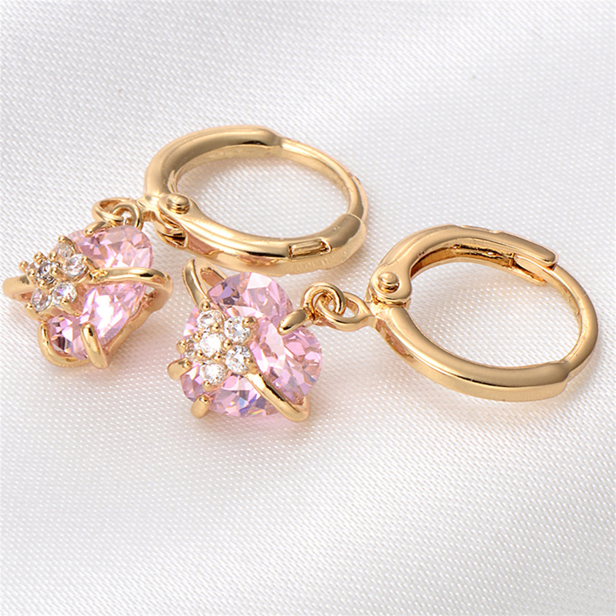 Pink Crystal & Cubic Zirconia 18K Gold-Plated Heart Drop Earrings