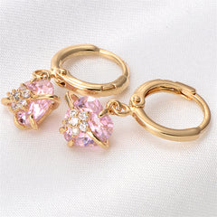 Pink Crystal & Cubic Zirconia 18K Gold-Plated Heart Drop Earrings