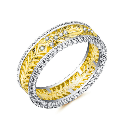 Cubic Zirconia and Two-Tone Filigree Band, statement rings for women, vintage-inspired design, front view