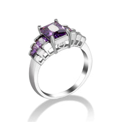 Purple Crystal & Silver-Plated Five-Stone Radiant-Cut Ring