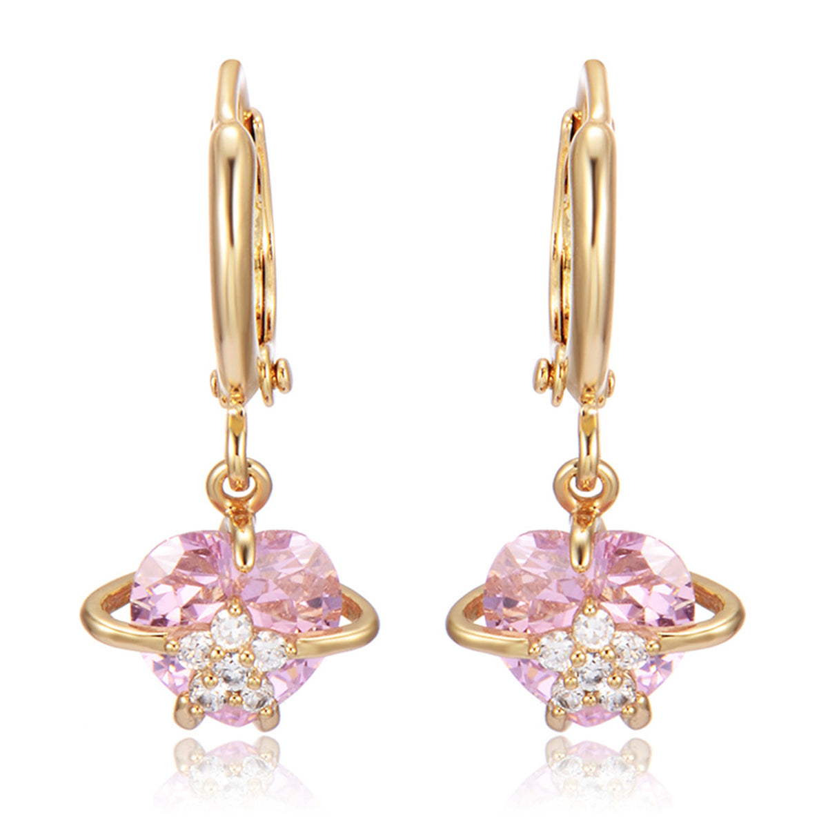 Pink Crystal & Cubic Zirconia 18K Gold-Plated Heart Drop Earrings
