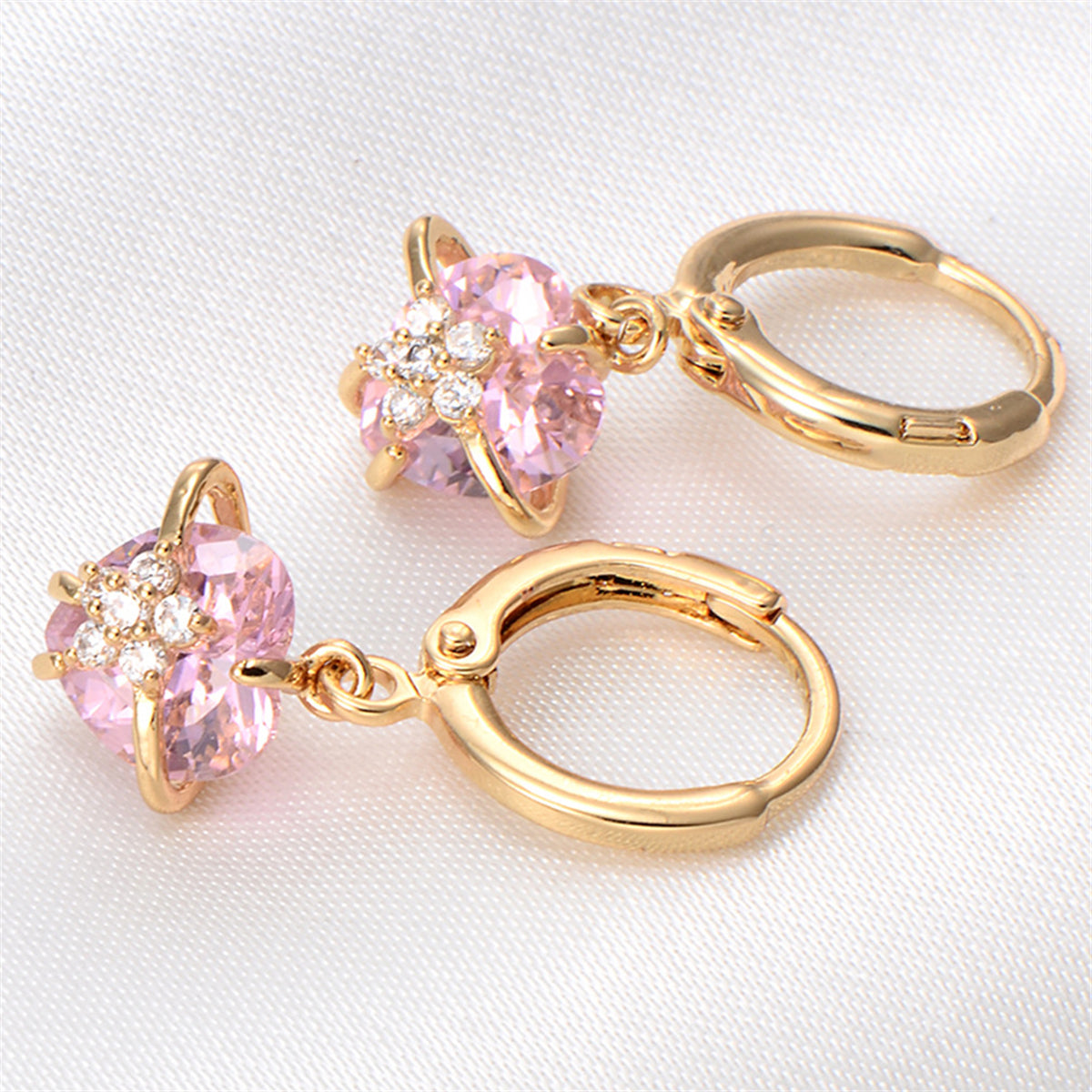 Pink Crystal & Cubic Zirconia 18K Gold-Plated Heart Drop Earrings