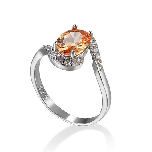 Champagne Crystal and Cubic Zirconia Oval Ring, statement rings for women, dainty minimalist design, front view