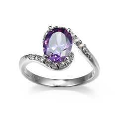 Purple Cubic Zirconia & Crystal Curve Oval Ring