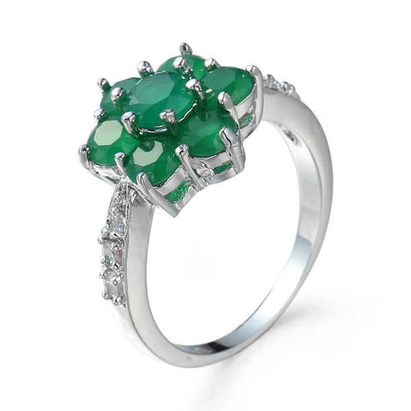 Green Crystal & Cubic Zirconia Flower Ring