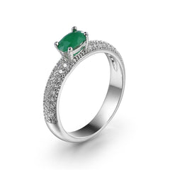 Green Cubic Zirconia & Silver-Plated Oval Ring