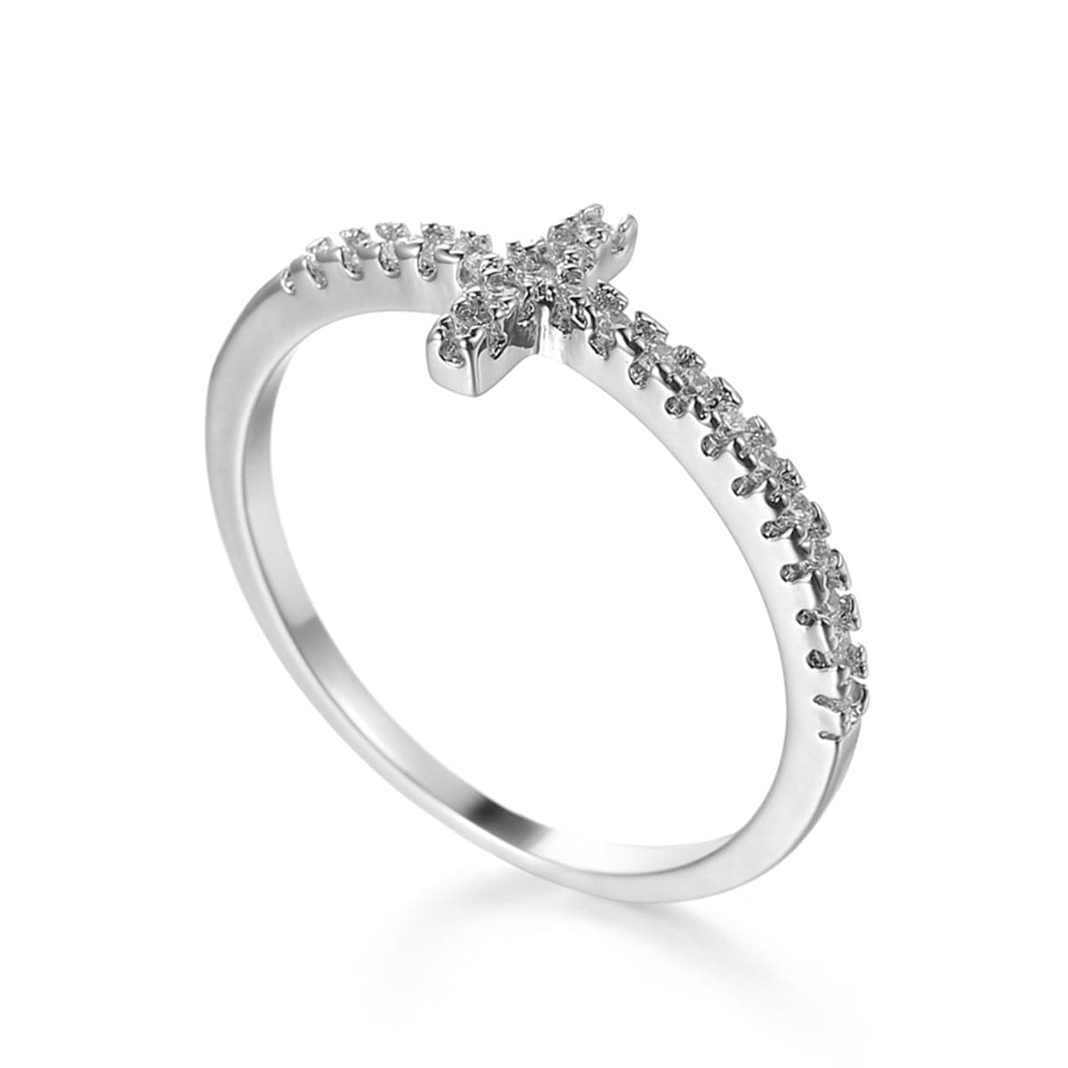 White Cubic Zirconia Cross Ring, statement rings for women, elegant gift for her, side view