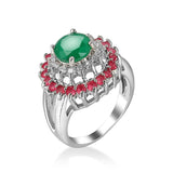 Green & Red Cubic Zirconia & Crystal Sunflower Ring