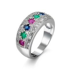 Green & Blue Cubic Zirconia & Crystal Prong-Set Pavé Ring