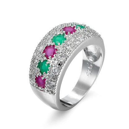 Green and Pink Cubic Zirconia and Crystal Prong-Set Pavé Ring, statement rings for women, vintage-inspired design, front view
