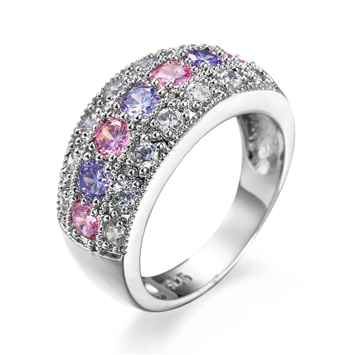 Pink Crystal & Silver-Plated Band Ring