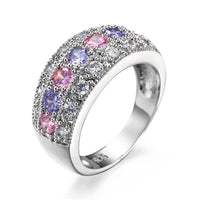 Pink Crystal & Platinum-Plated Band Ring